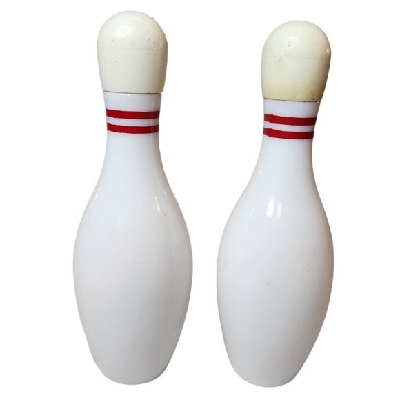Vintage Avon Bowling Pin White Milk Glass Red Stripes Cologne Bottles Decanters - Picture 1 of 4